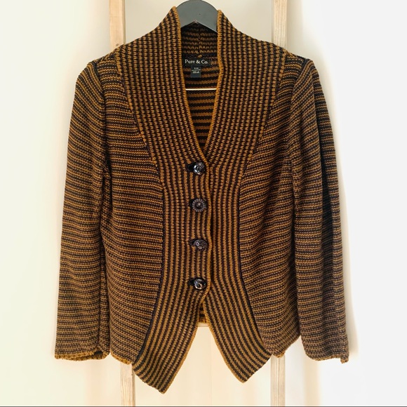 Pure & Co. Striped Button Down Cardigan Brown, S/M - Picture 13 of 13